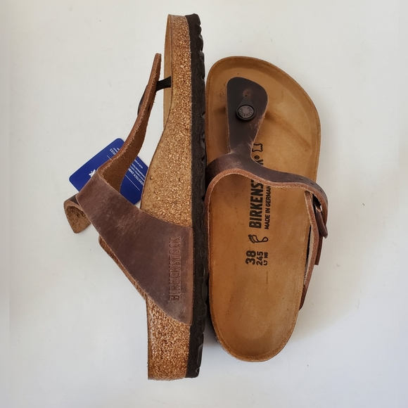 New Birkenstock Gizeh Tobacco Leather Sandals - Picture 3 of 9